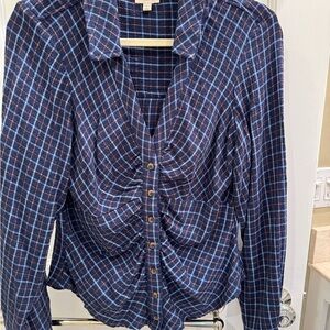 Pilcro Navy and White Plaid fitted Button-Down Shirt